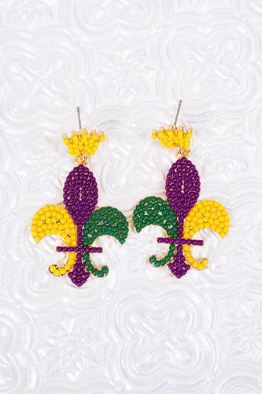 Hippie Drop Earrings with Beads -Mardi Gras Time Seed Bead Earrings