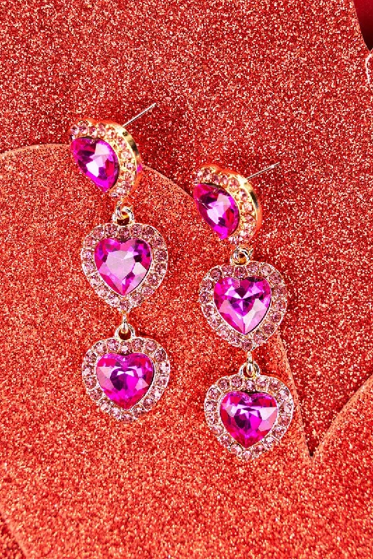 Gemstone Drop Earrings for Color -Viola Fuchsia Heart Drop Earrings