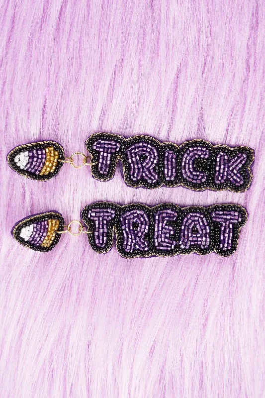 Drop Earrings with Hammered Finish -SALE! Candy Corn Purple  'Trick Treat'  Seed Bead Earrings