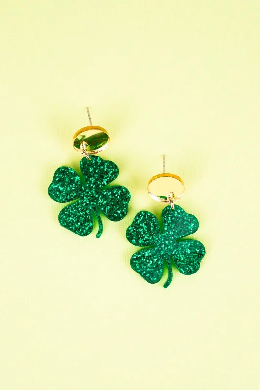 Drop Earrings for Evening Gown -Feeling A Little Green Goldtone Shamrock Earrings