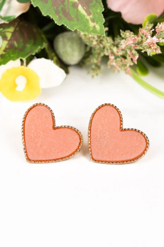 Short Drop Earrings for Subtle -Follow Your Heart Light Pink Druzy Earrings