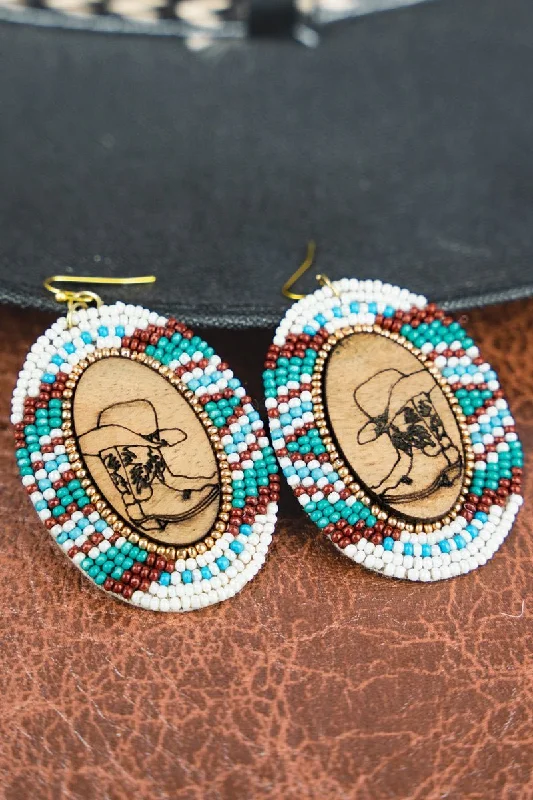 Drop Earrings with Star Motifs -SALE! Rodeo Ridge Wood and Ivory Multi Seed Bead Oval Earrings