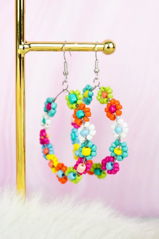 Oval Drop Earrings for Grace -Crystal Avenue Multi Color Victoria Flower Earrings