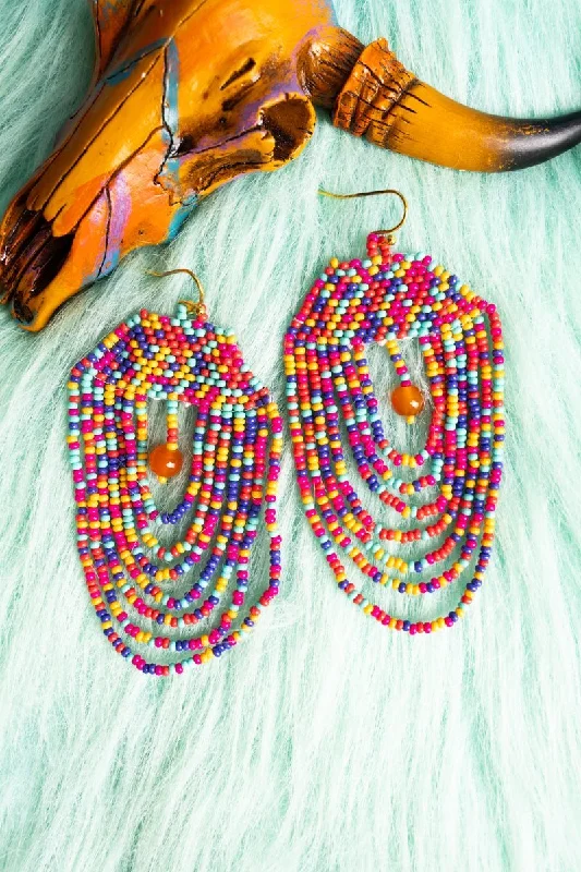 Drop Earrings with Abstract Designs -SALE! Only In My Dreams Multi-Color Seed Bead Earrings