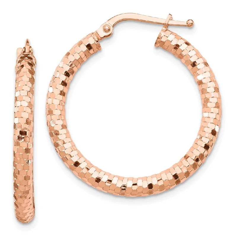 Best hoop earrings with matching bracelets for a coordinated jewelry set-14k Rose Gold 3x20mm Diamond-cut Hoop Earrings (L-28.38 mm, W-20 mm)