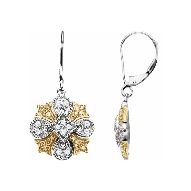 Hoop earrings with floral motifs for a feminine and nature-inspired look-14k White and Yellow Gold Natural Yellow & White Diamonds Lever Back Dangle Earring for Women