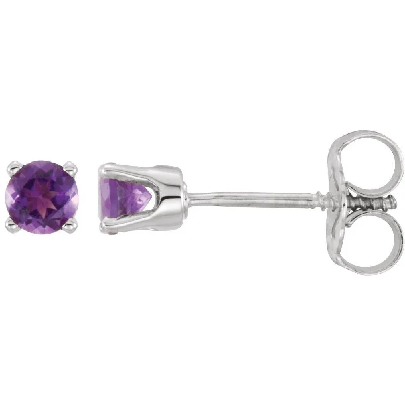 Best hoop earrings with detachable studs for a versatile and adjustable accessory-14k White Gold 3 mm Round Imitation Amethyst Youth Birthstone Stud Earring for Women