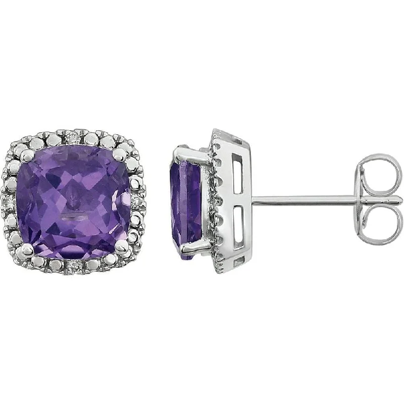 Hoop earrings with oversized designs for a bold, fashion-forward statement-14k White Gold Amethyst & .06 CTW Diamond Stud Earring for Women