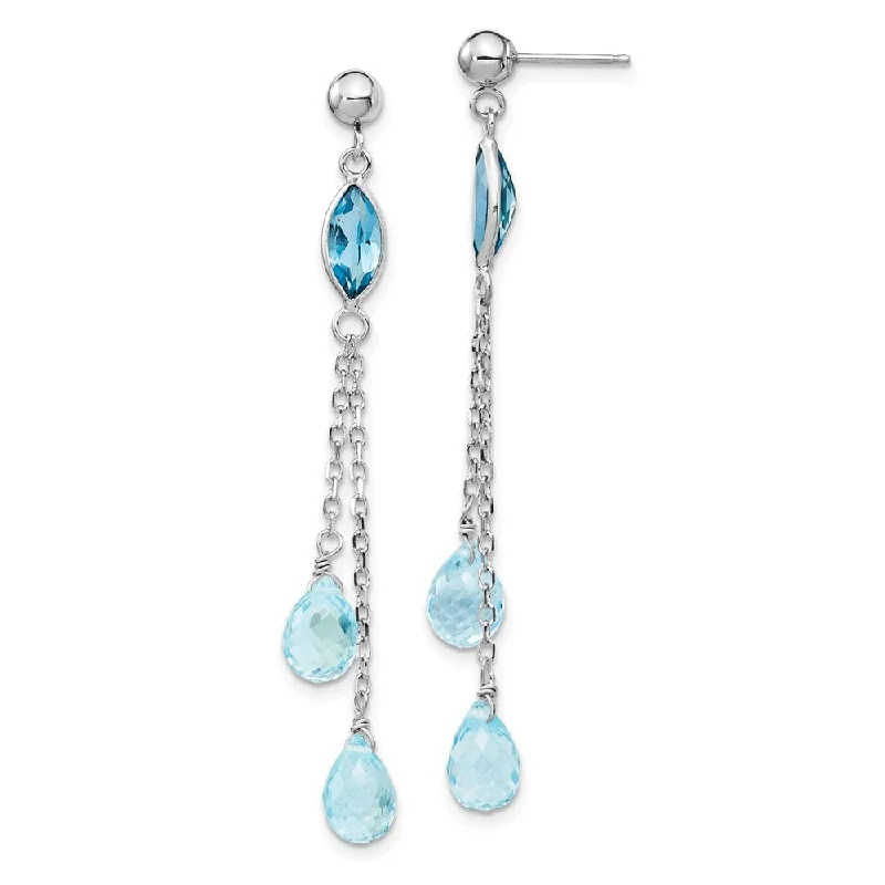 Best hoop earrings with rose gold for a romantic and warm aesthetic-14k White Gold Blue Gemstone Drop Dangle Earrings (L-51 mm, W-5 mm)