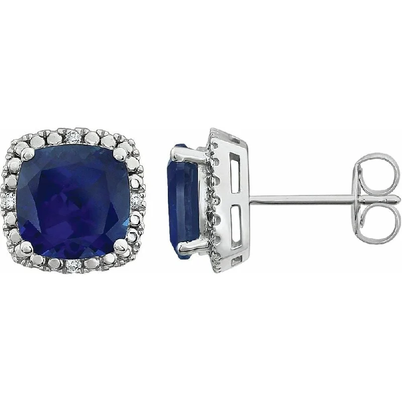 Hoop earrings with abstract wirework for an artistic, unique look-14k White Gold Created Blue Sapphire & .06 CTW Diamond Stud Earring for Women