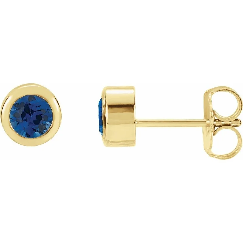 Hoop earrings with multi-tone finishes for a colorful and layered effect-14k Yellow Gold 4 mm Round Chatham Created Blue Sapphire Birthstone Stud Earring for Women