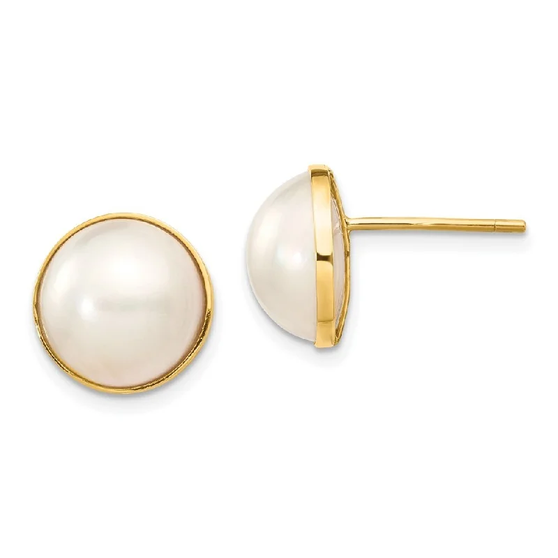 Hoop earrings with a matte black finish for a sleek, edgy vibe-14k Yellow Gold 9-10mm Cultured Mabe Pearl Earrings (L-12 mm, W-12 mm)