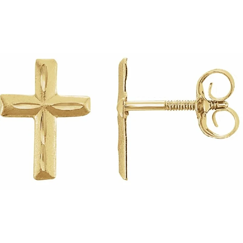 Hoop earrings with a matte black finish for a sleek, edgy vibe-14k Yellow Gold Cross Stud Earring for Women