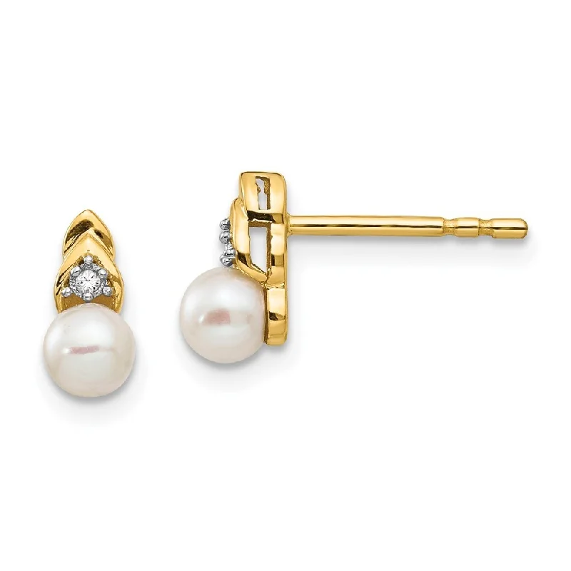 Hoop earrings with gold accents for a warm, elegant statement piece-14k Yellow Gold Diamond And Cultured Pearl Earrings (L-9 mm, W-4 mm)