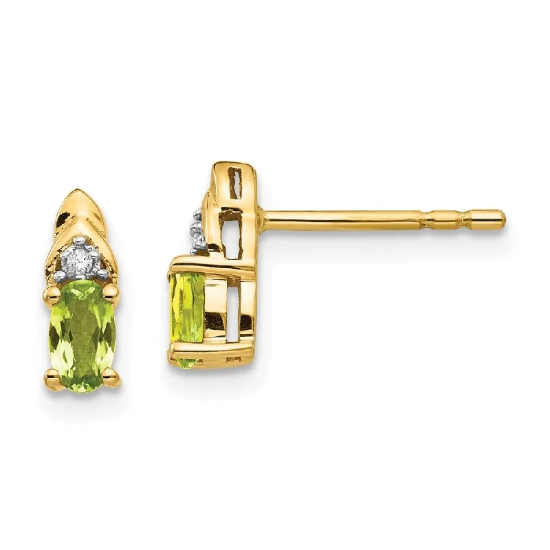 Hoop earrings with pearl accents for a chic and classic style-14k Yellow Gold Diamond And Peridot Earrings (L-9 mm, W-4 mm)