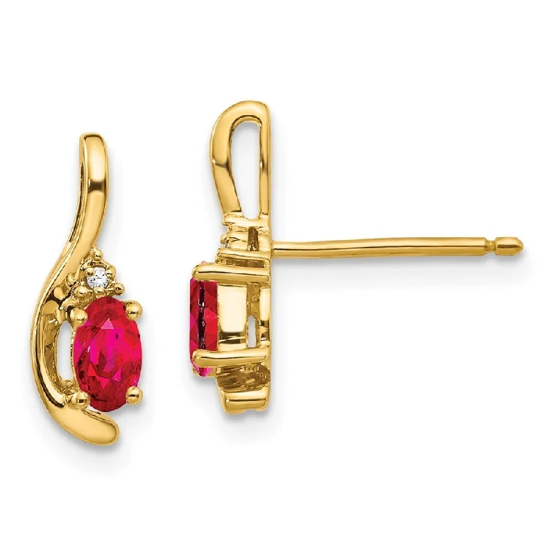 Hoop earrings with polished metal for a shiny and high-quality finish-14k Yellow Gold Diamond And Ruby Earrings (L-14 mm, W-5 mm)