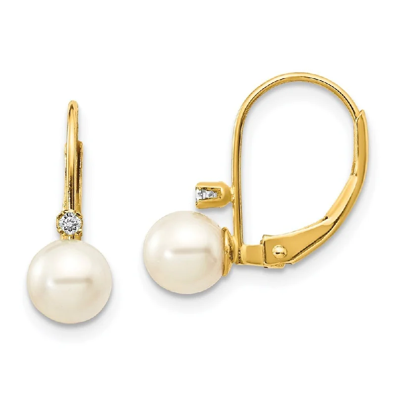 Best hoop earrings with lever-back closures for secure and easy wear-14k Yellow Gold FW Pearl AA Diamond Earring (L-15 mm, W-5 mm)