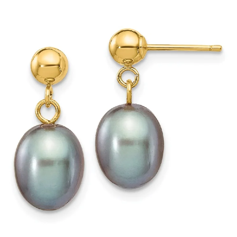 Best hoop earrings with oval shapes for a unique and elongated design-14k Yellow Gold Grey Pearl Dangle Earrings (L-16 mm, W-7.5 mm)