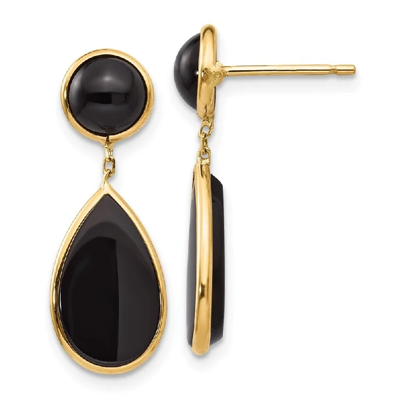 Hoop earrings with diamond-cut surfaces for added sparkle and shine-14k Yellow Gold Onyx Teardrop Dangle Earrings (L-25 mm, W-9 mm)