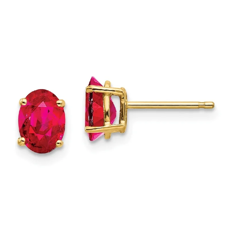 Hoop earrings with colorful beads for a fun and playful vibe-14k Yellow Gold Ruby Stud Earring (L-7 mm, W-5 mm)