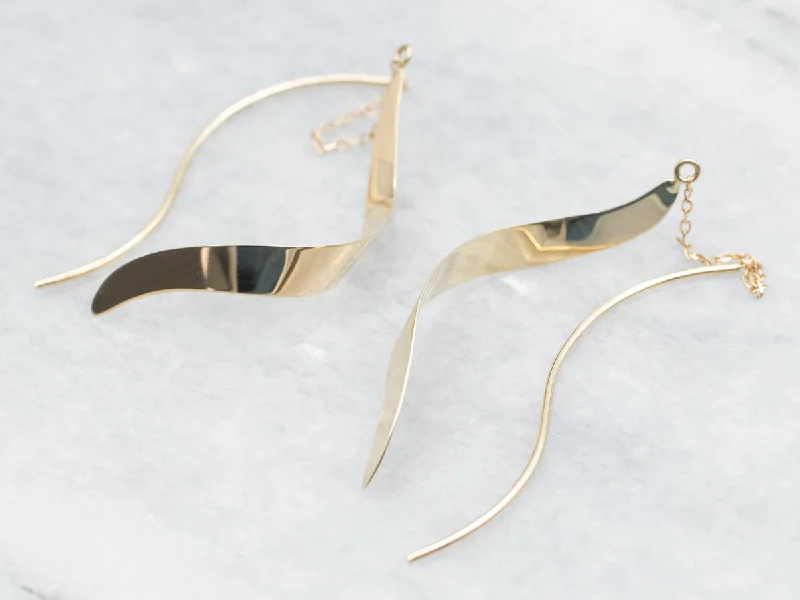 Classic hoop earrings with a thin profile for a sleek and subtle style-Yellow Gold Twisted Ribbon-Like Threader Earrings