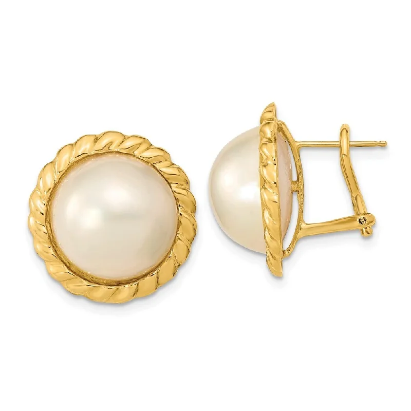 Best hoop earrings with smooth ceramic finishes for a polished, clean style-14k Yellow Gold White Mabe Freshwater Cultured Pearl Omega Back Earrings (L-13 mm, W-14 mm)