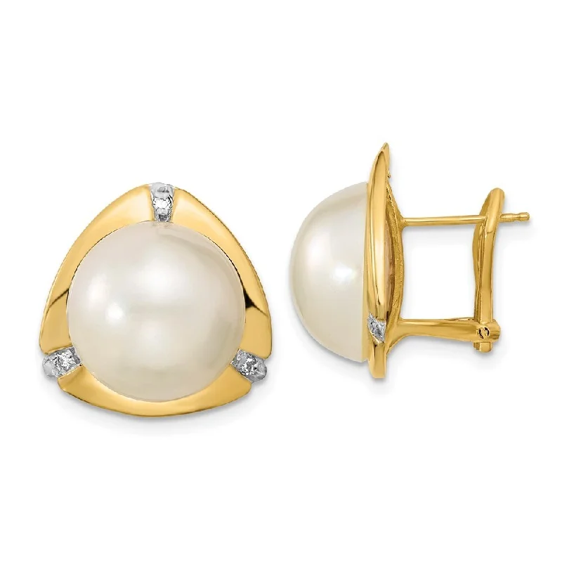 Hoop earrings with rhinestone embellishments for a glamorous and sparkling look-14k Yellow Gold White Mabe FWC Pearl .06ct Diamond Omega Back Earrings (L-12 mm, W-13 mm)