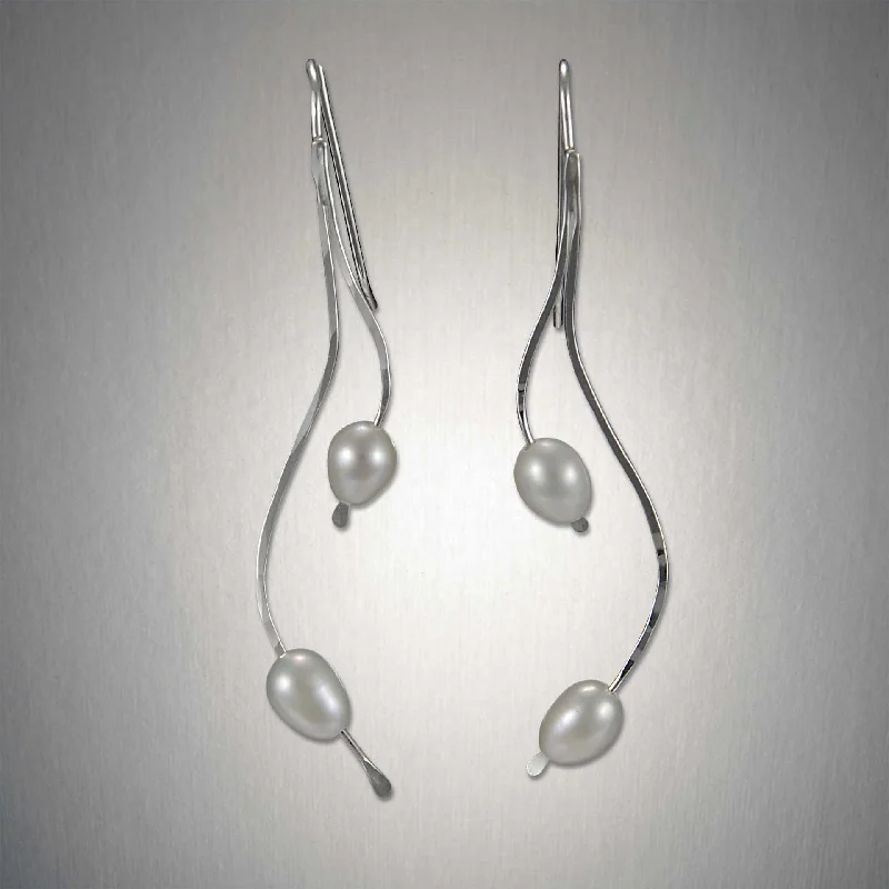 Hoop earrings with faceted crystals for added sparkle and shine-2549 - Minimalist Threader - Dangling Pearls