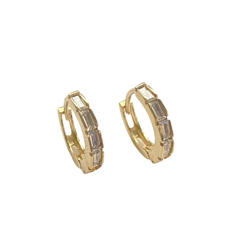 Best hoop earrings with gemstone accents for a colorful and elegant appearance-Haggy Baguette Huggies