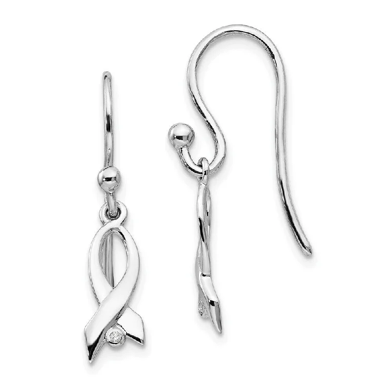 Hoop earrings with removable pendants for a versatile and customizable accessory-925 Sterling Silver Diamond Ribbon Dangle Earrings (L-30.5 mm, W-4 mm)