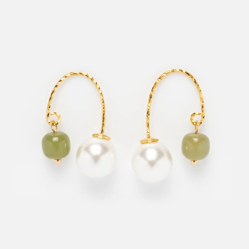 Hoop earrings with faceted crystals for added sparkle and shine-Ana Jade and Pearl Thread Earrings