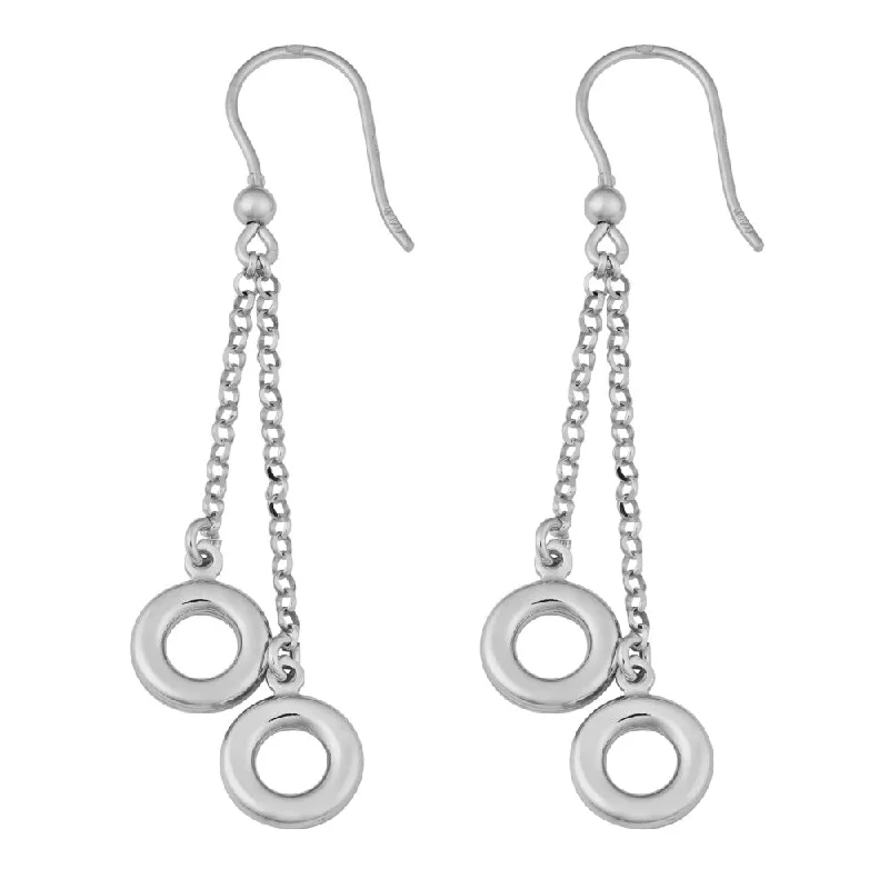 Hoop earrings with satin finishes for a smooth and elegant appearance-Argento Italia Rhodium Plated Sterling Silver Circles Dangle Earrings