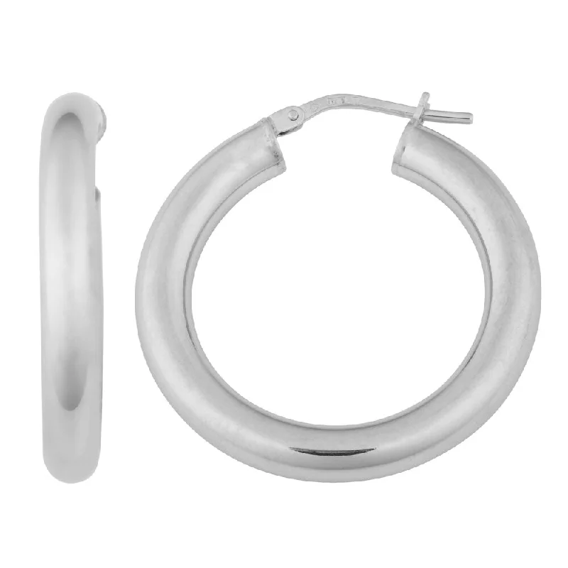 Hoop earrings with pearl accents for a chic and classic style-Argento Italia Rhodium-plated Sterling Silver Hoop Earrings