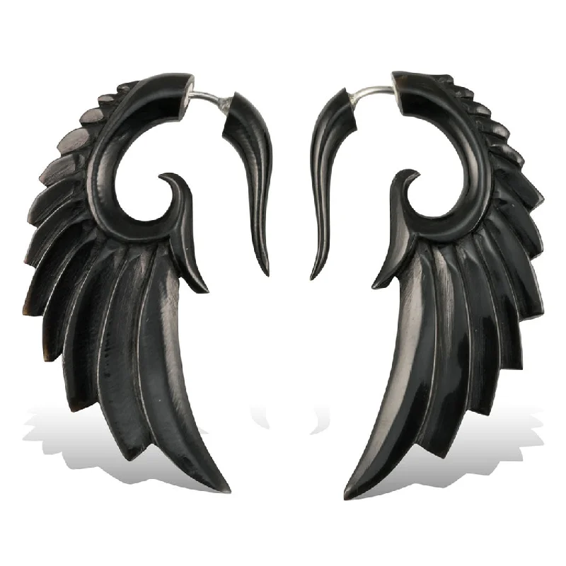 Hoop earrings with a matte black finish for a sleek, edgy vibe-<span>EFH-884<span>: </span></span>Aza Wings - Horn