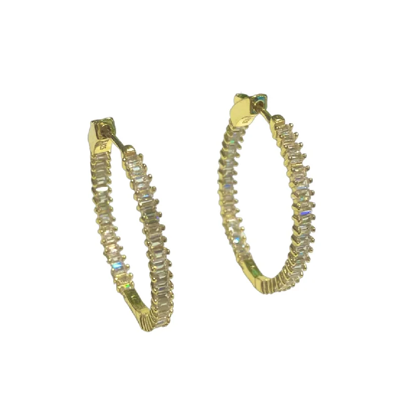 Hoop earrings with intricate designs for a unique and artistic appearance-Baguette Inside Out 1” French Clasp Hoops