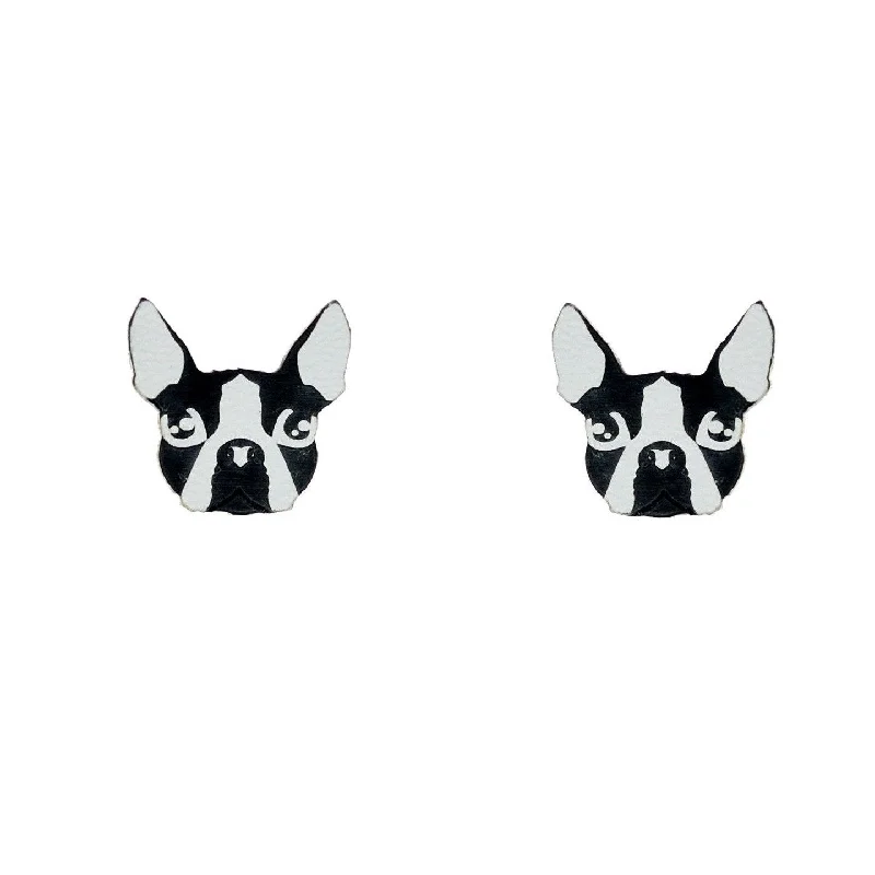 Hoop earrings with twisted metal designs for a dynamic and modern style-Boston Terrier Earrings in Black/White