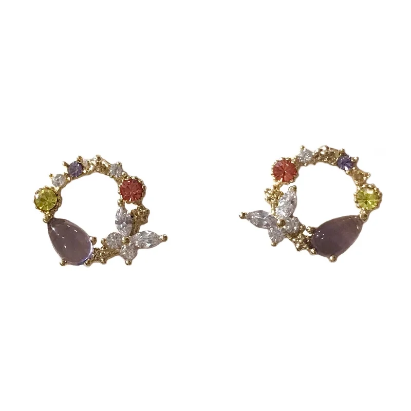 Hoop earrings with resin accents for a bold and colorful design-Butterfly Cluster Circle Studs