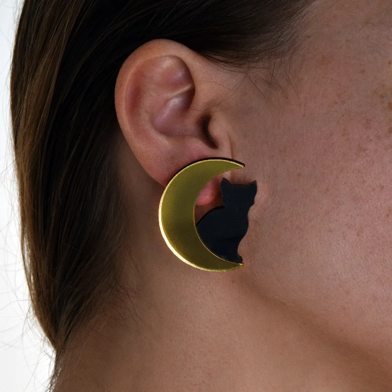 Best hoop earrings with gold-plated finishes for an affordable luxury vibe-Last Chance! Cat in Moon Earrings