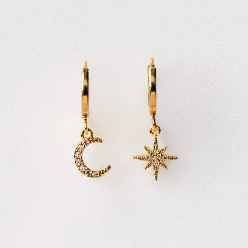 Hoop earrings with textured gold for a refined and sophisticated aesthetic-Chloe Star and Moon Hoop Earrings