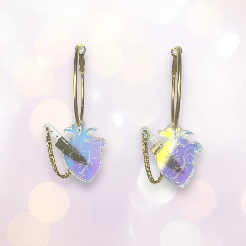 Best hoop earrings with butterfly motifs for a playful and whimsical appearance-Chopped Holo Heart Hoops - Dreamy Iridescent