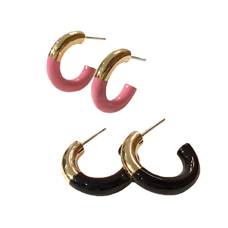 Best hoop earrings with hammered gold for a rustic yet elegant look-Color Blocking Half Hoop Earrings