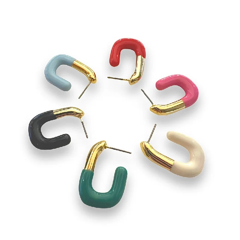 Hoop earrings with dangling charms for a playful and fun look-Curved Color Blocking Half Hoop Earrings