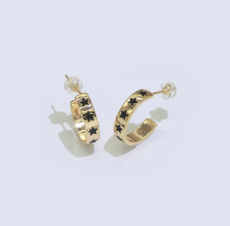 Hoop earrings with stacked layers for a bold and textured design-Gold Plated Star Hoops