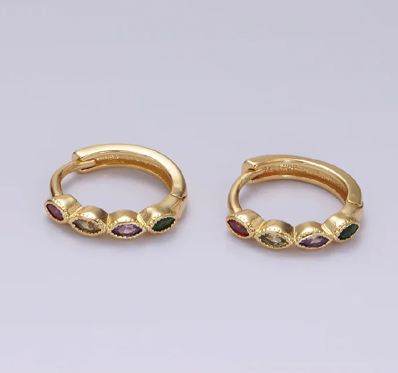 Best hoop earrings with geometric pendants for a modern, chic appeal-Gold Filled Multicolor CZ Huggies