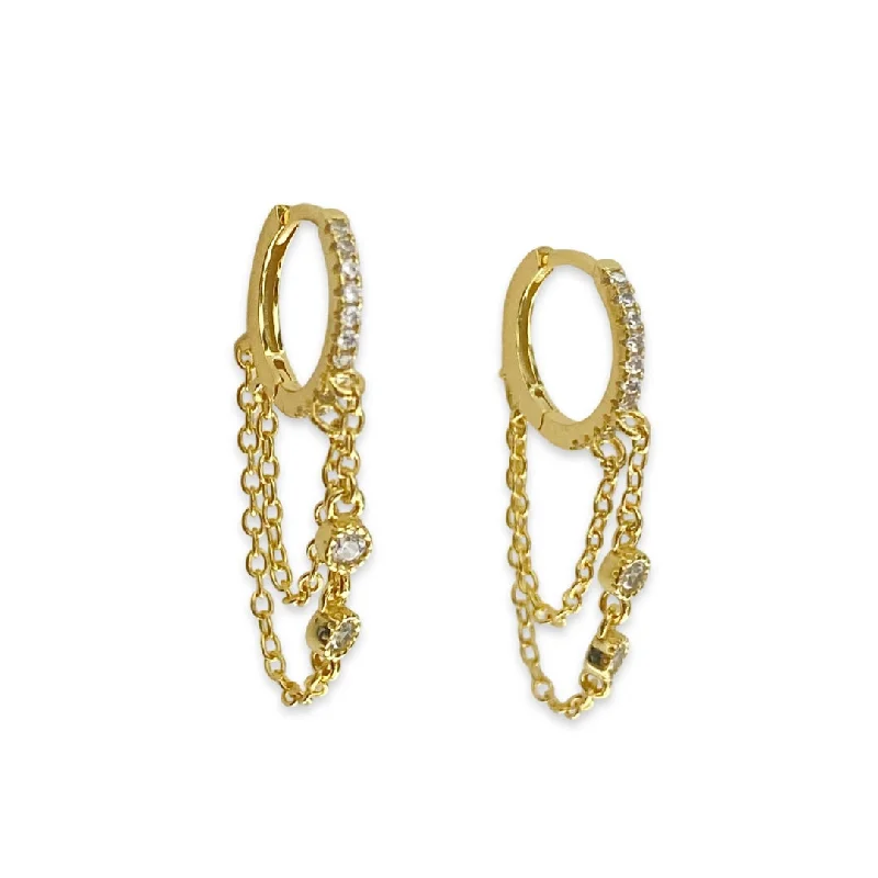 Best hoop earrings with sterling silver for an affordable and chic design-Haggy Draped Chandelier Bezel Huggies