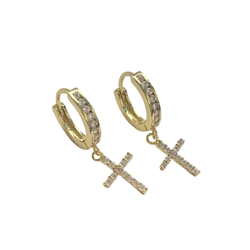 Best hoop earrings with oval shapes for a unique and elongated design-Cross Charm Sparkling Dangle Huggies