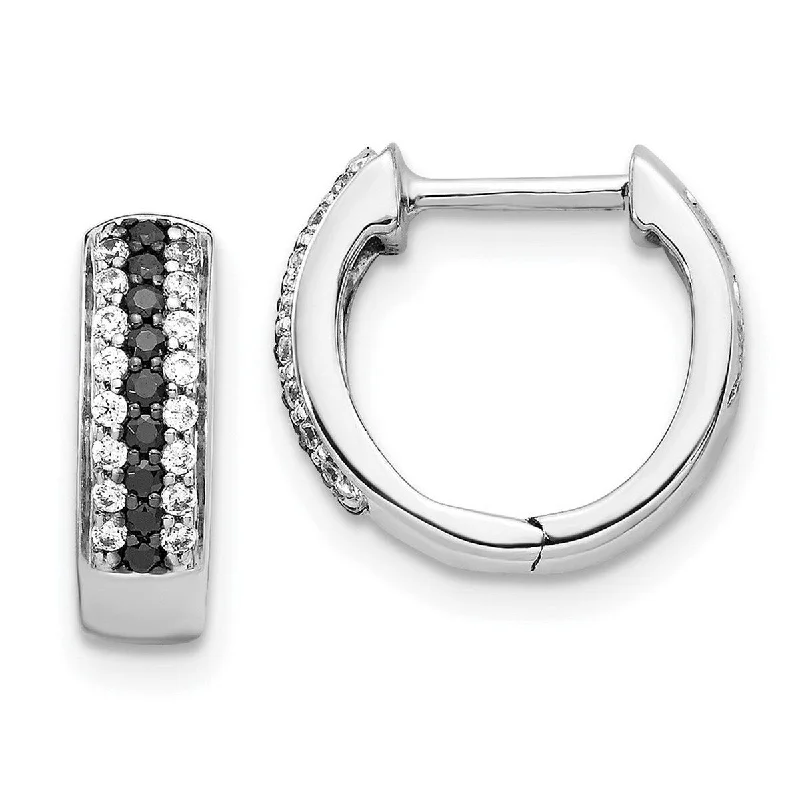 Hoop earrings with textured finishes for a vintage and classic style-Curata 14k White Gold Black and White Diamond Hinged Hoop Earrings Measures 12x13mm Wide 3mm Thick