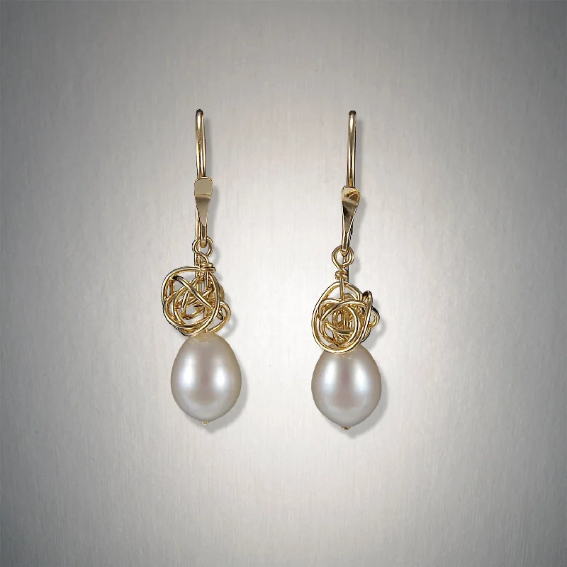 Hoop earrings with leather accents for a sleek and bold combination-2198 - Dangling Tangled Pearl