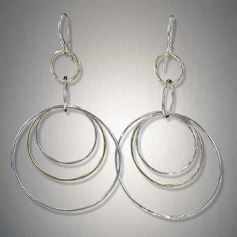 Best hoop earrings with custom engravings for a personalized and meaningful gift-2220 - Dangling Triple Circles - Mixed Metal