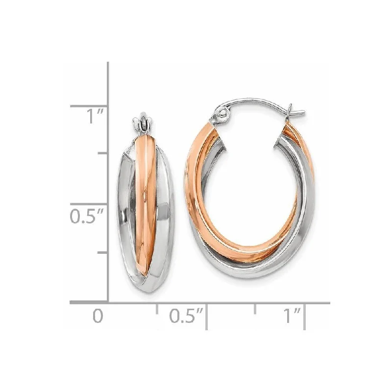 Best hoop earrings with minimalist designs for a clean and modern aesthetic-Diamond2Deal 14k Rose and White Gold Polished Oval Tube Hoop Earrings (L- 23 mm, W- 3 mm)